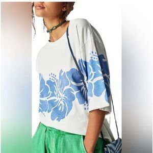 Free People Bureau Hibiscus Tee Blue